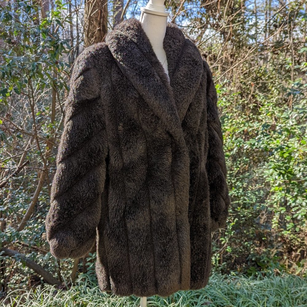 MONTEREY Faux Fur Coat Stroller Length in Plush Black Size Small Brand New